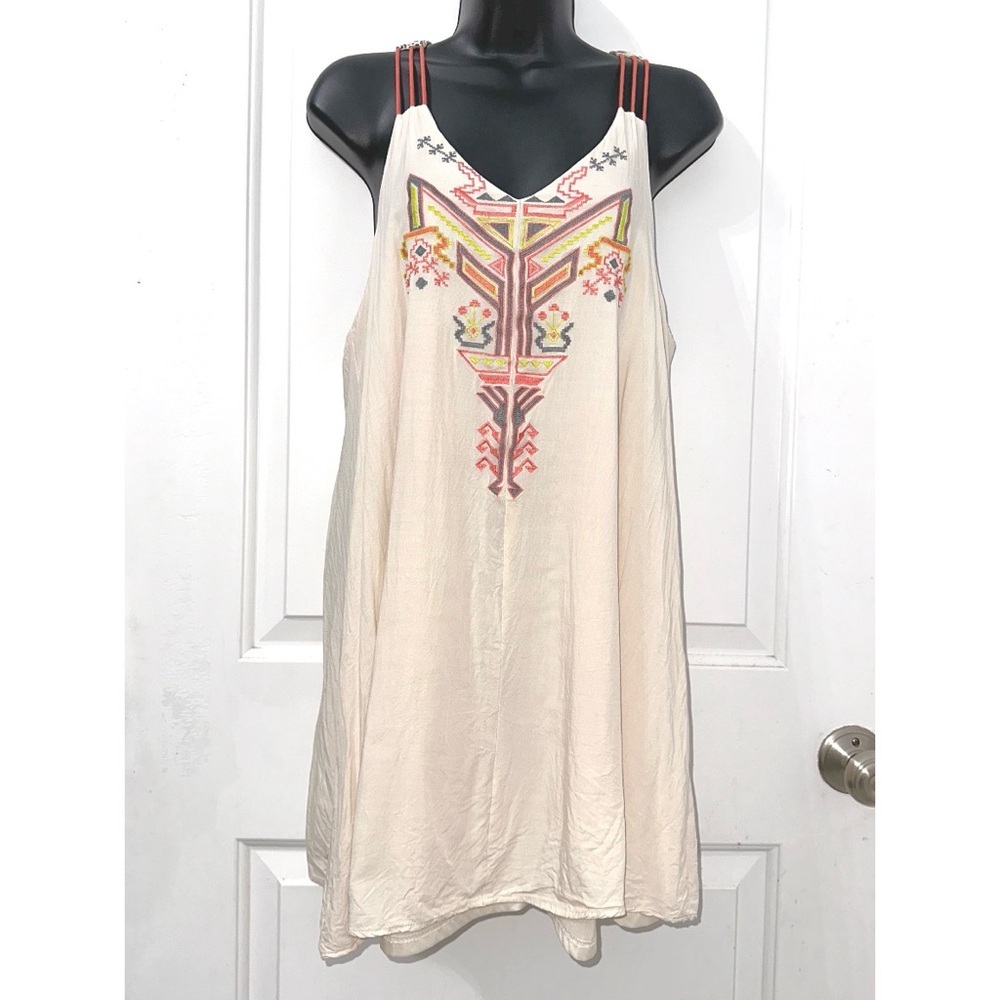 Flying Tomato mini sundress in cream with Aztec-inspired embroidery
